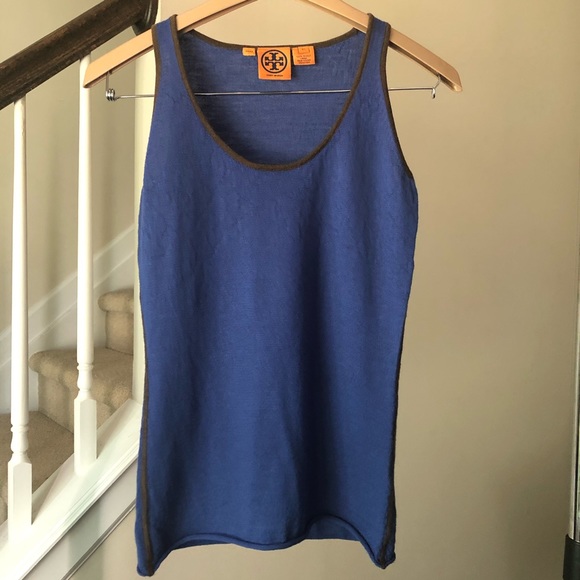 Tory Burch Sweater Vest Blue & Brown 100% Wool XS - Picture 3 of 8
